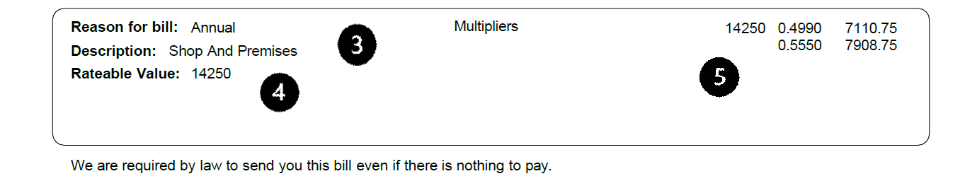Sample of a second section of the business rates bill