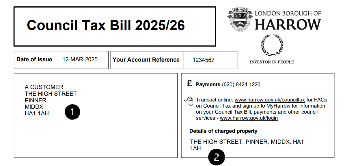 Sample of the top section of a council tax bill
