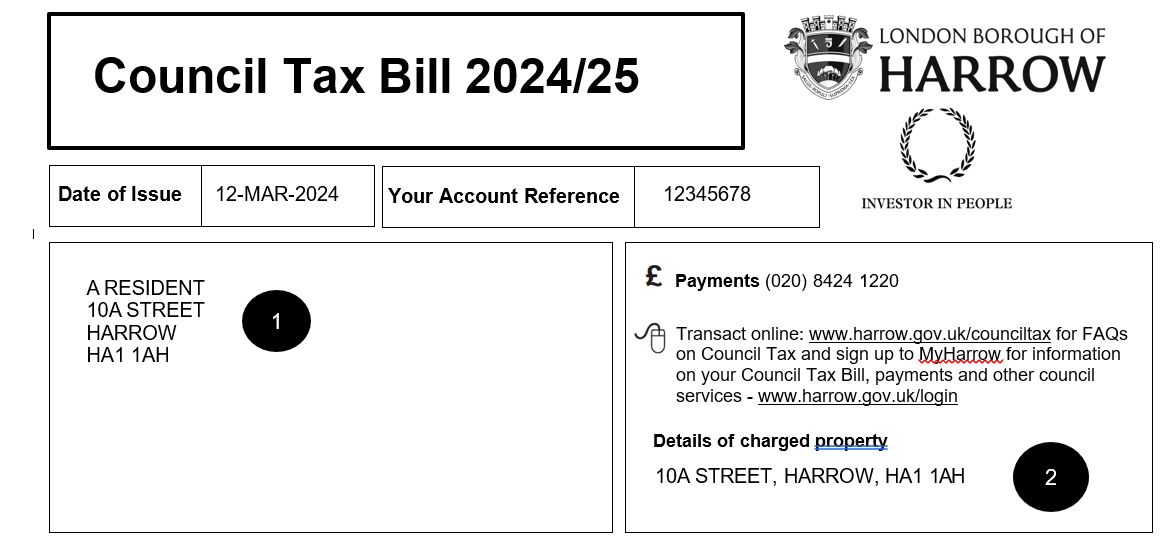 Sample of the top section of a council tax bill