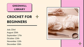 Image promoting a crochet club at Greenhill Library