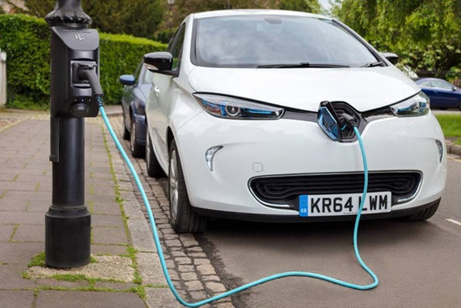 EV being charged on the street.