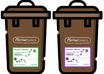 Garden waste bins with stickers 2022 2023 icons