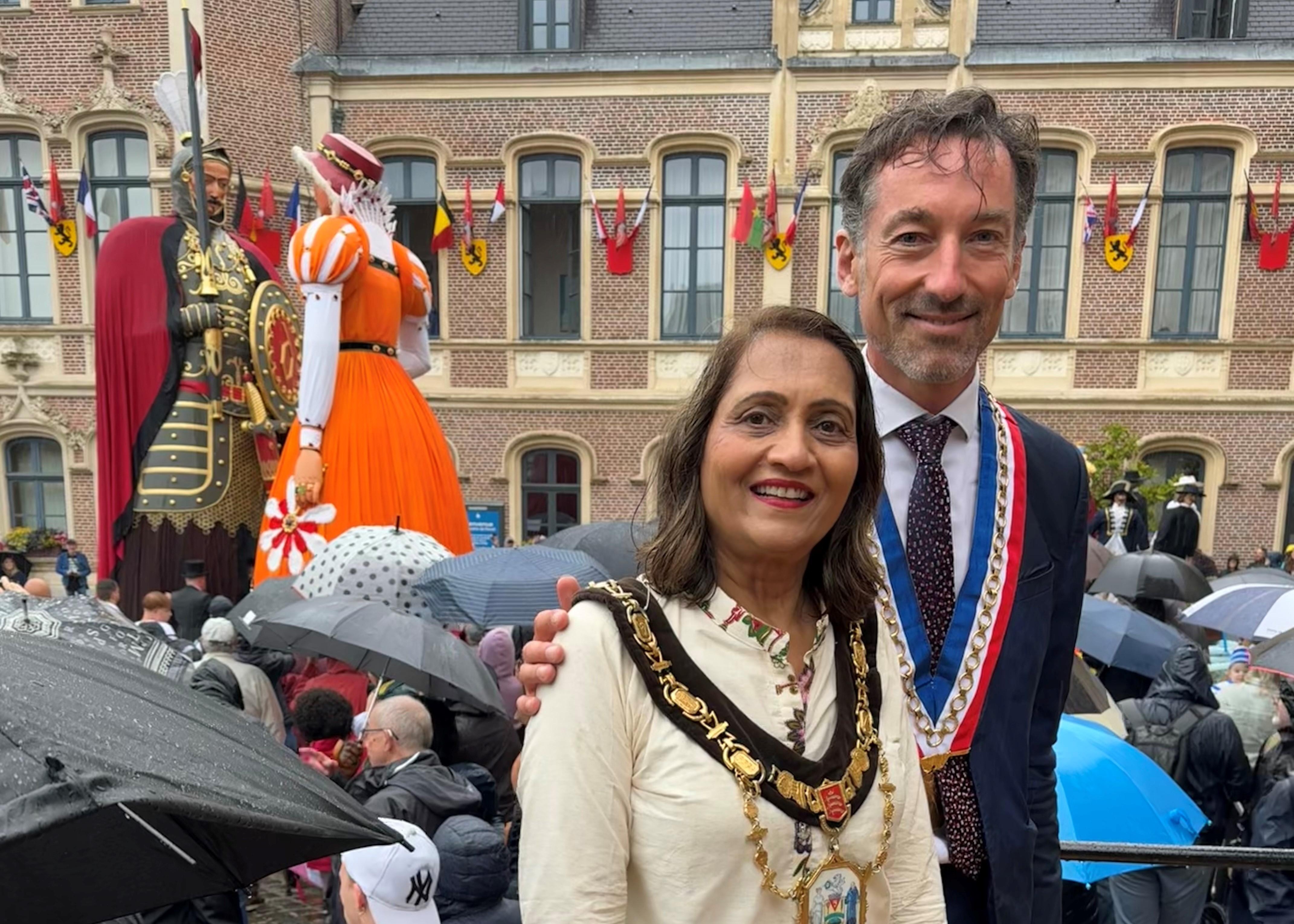 Mayor of Harrow with the Mayor of Douai at the festival.