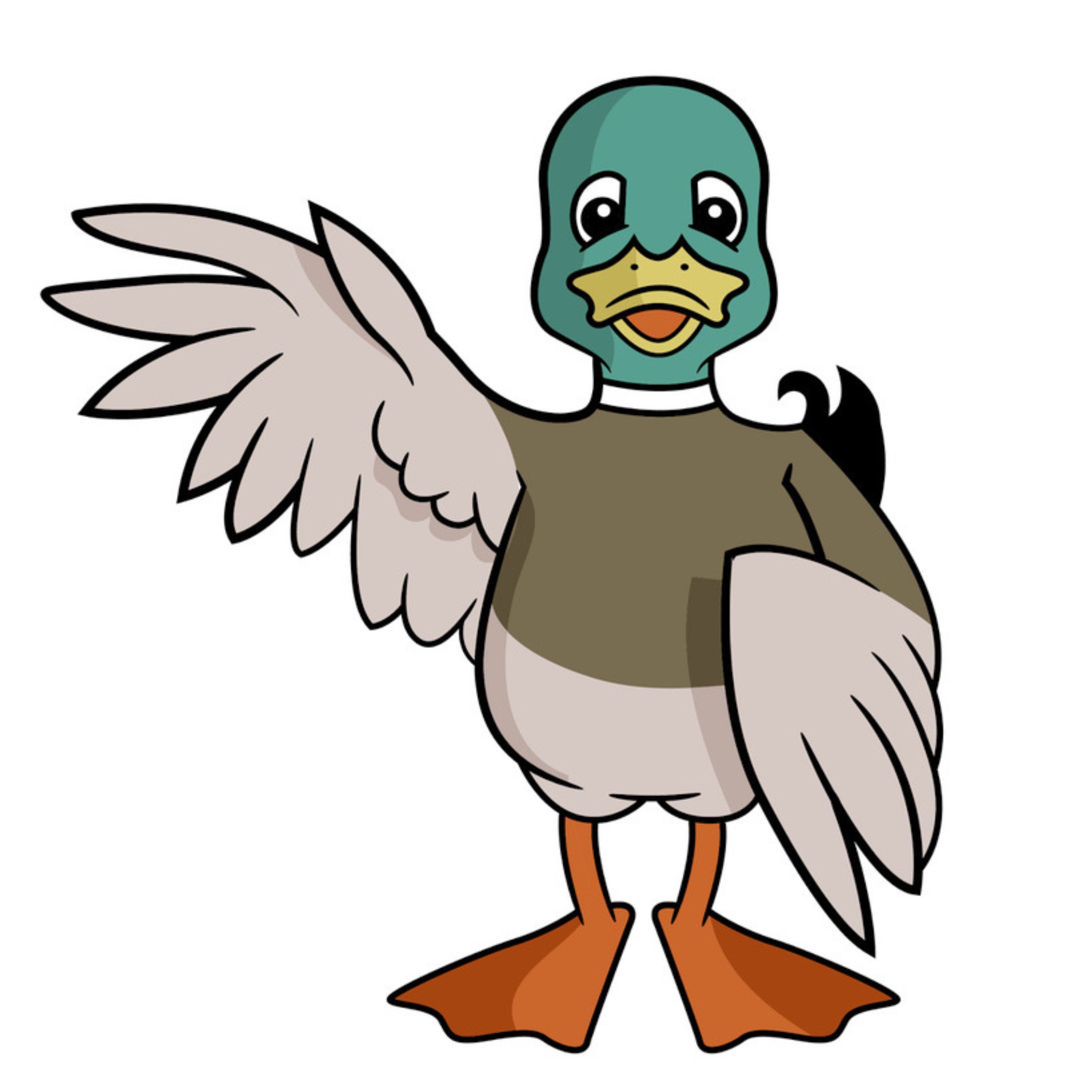 cartoon illustration of Headstone Manor and Museum's mascot Bill the Duck, a green, brown and white mallard duck.