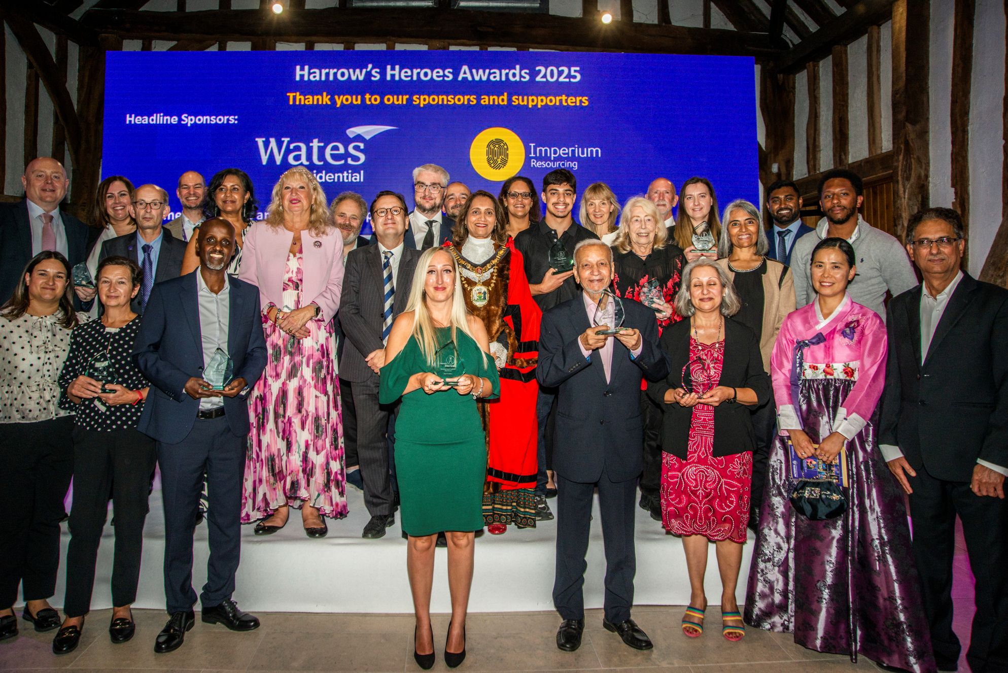 Winners of the Harrow's Heroes award 2025 with councillors and the mayor