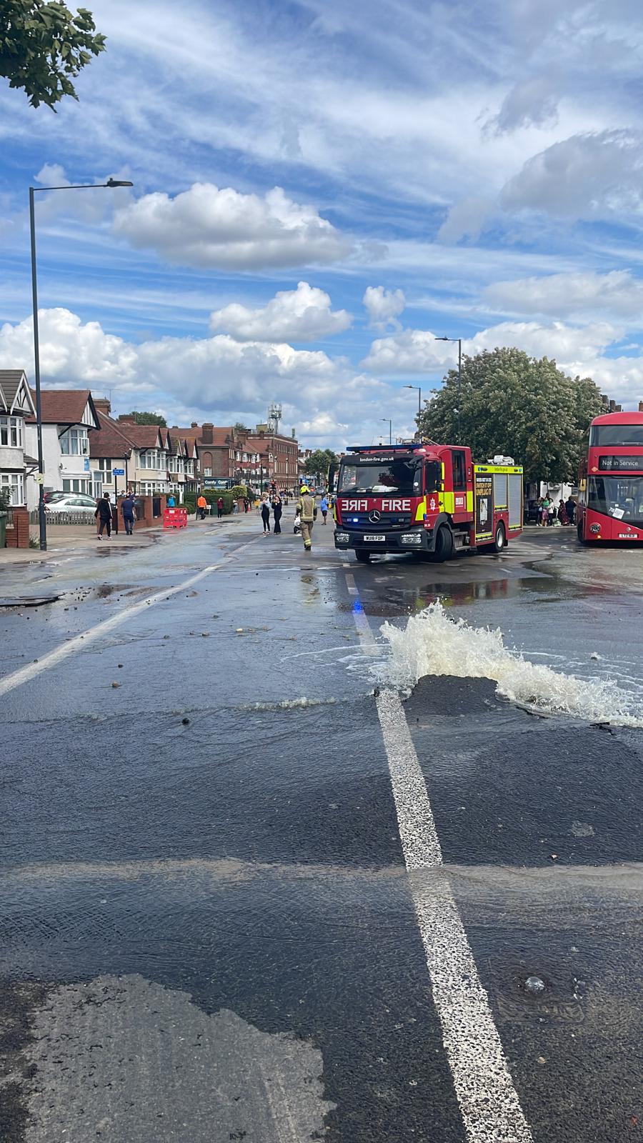 burst water main on Kenton Road