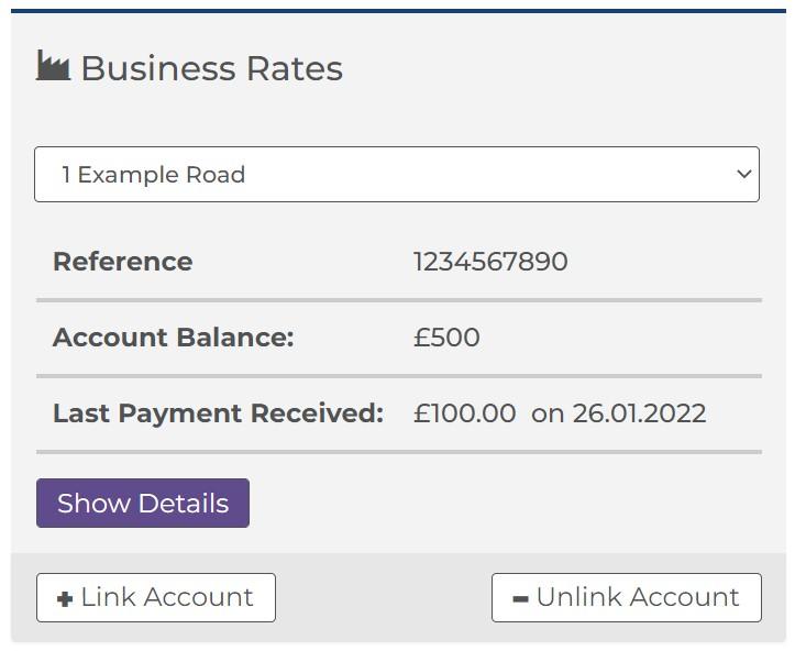 My Services screen for business rates with an account linked