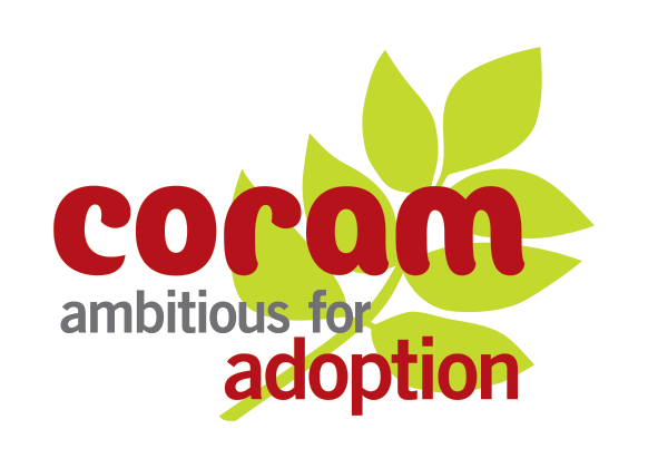 Logo of Coram with tagline: ambitious for adoption