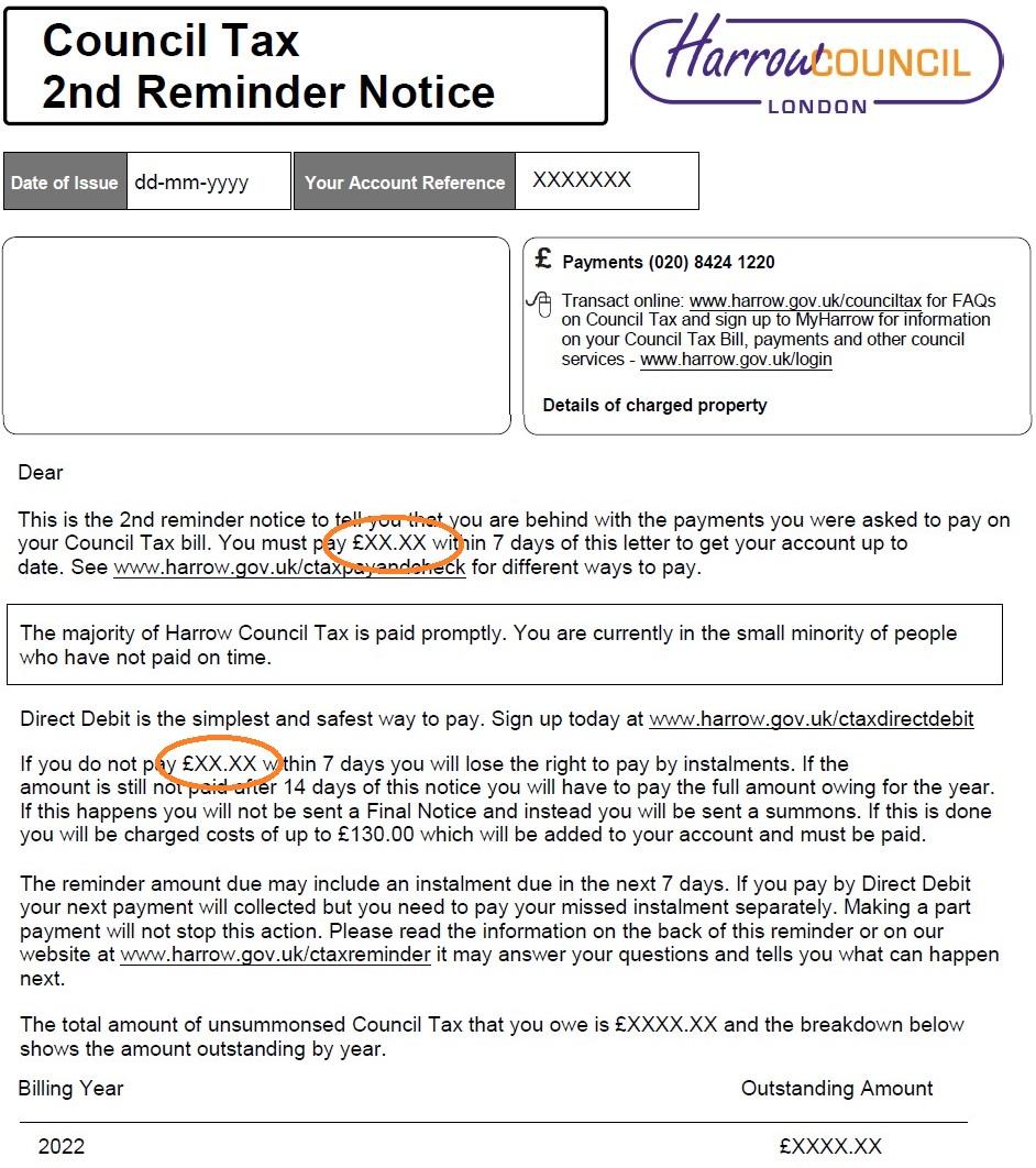 2nd Reminder notice with the amount owed circled