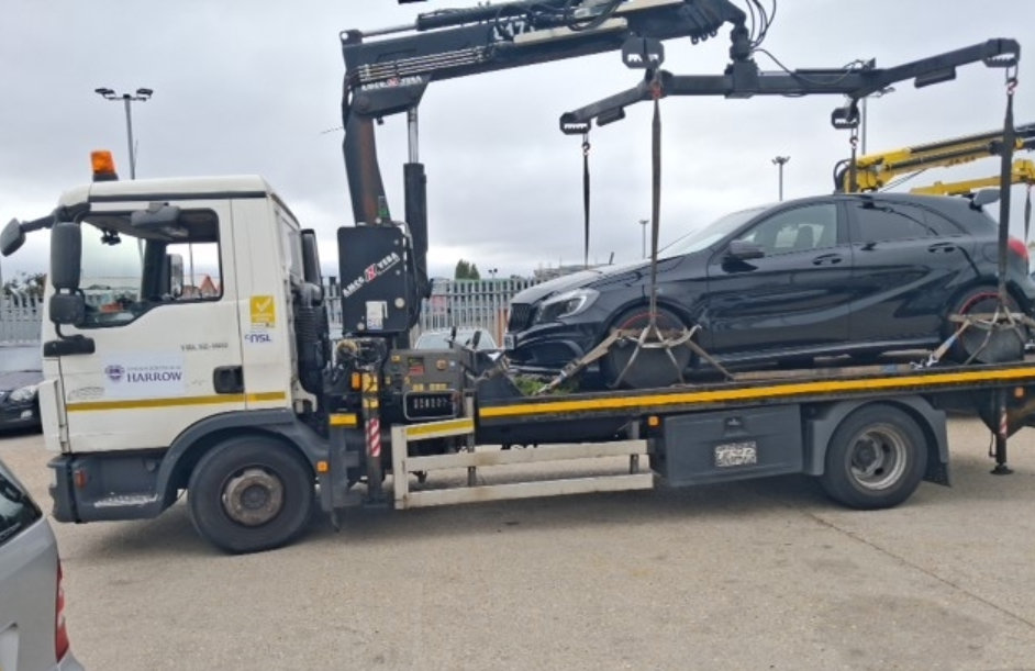 Car being towed