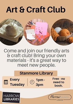 Image promoting an art and craft club at Stanmore Library