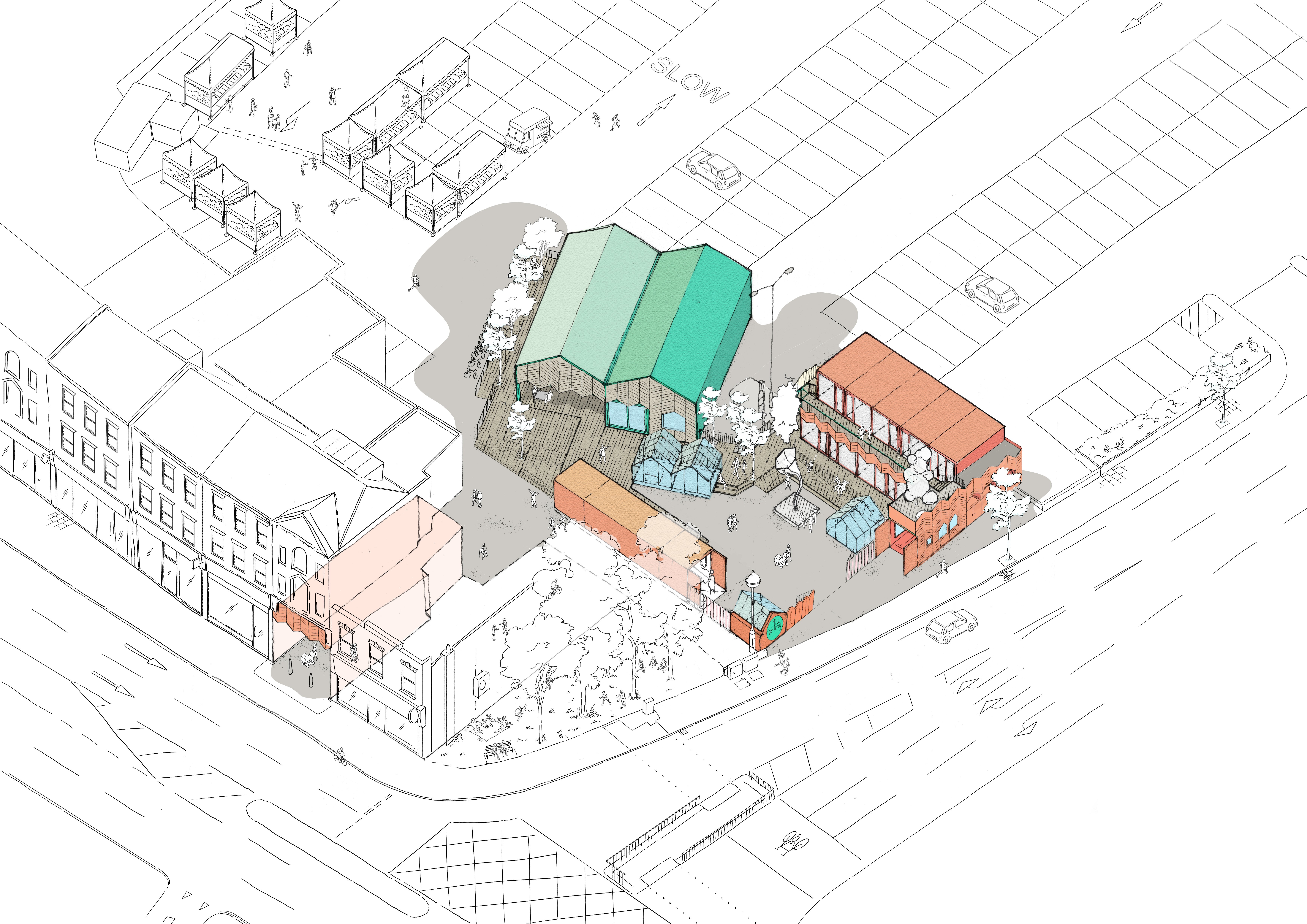 Plan of Meanwhile Use buildings in Greenhill Way carpark