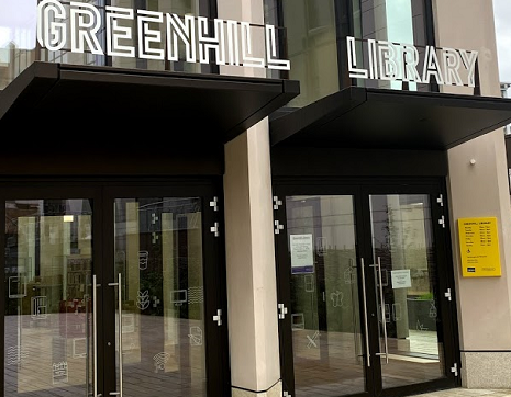 Photo showing entrance to Greenhill Library
