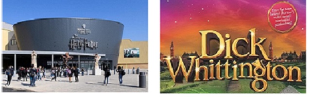Images of the Harry Potter Warner Bros. Studios and promotion for the pantomime Dick Whittington